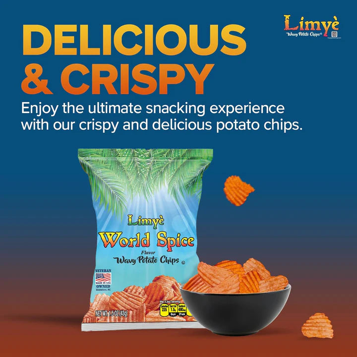 Limyé Potato Chips, World Spice Flavor, Kosher Certified, Allergen Free, Non-GMO, Gluten-free, Vegan potato chips