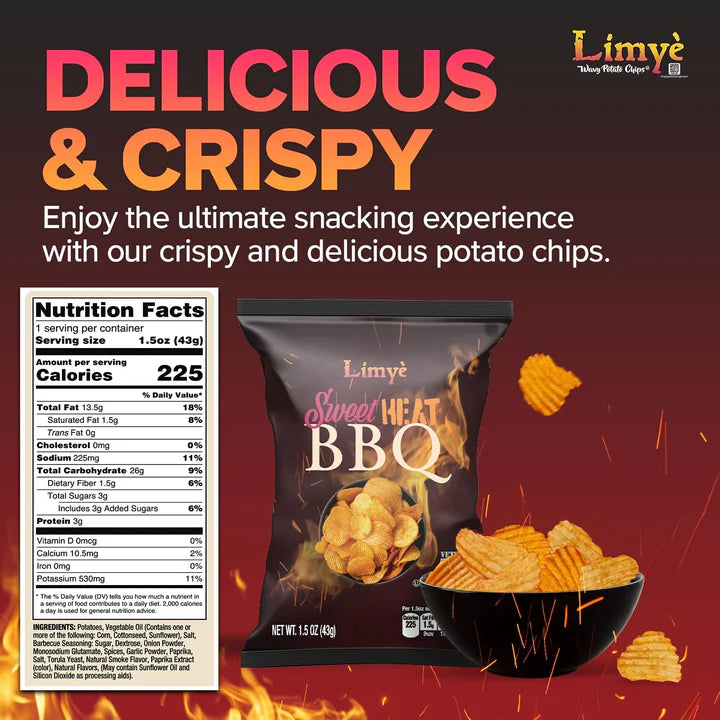 Limye Sweet Heat BBQ Flavored Potato Chips - Certified Kosher & Allergen-Free - Vegan potato chips, Sweet Heat BBQ Flavor