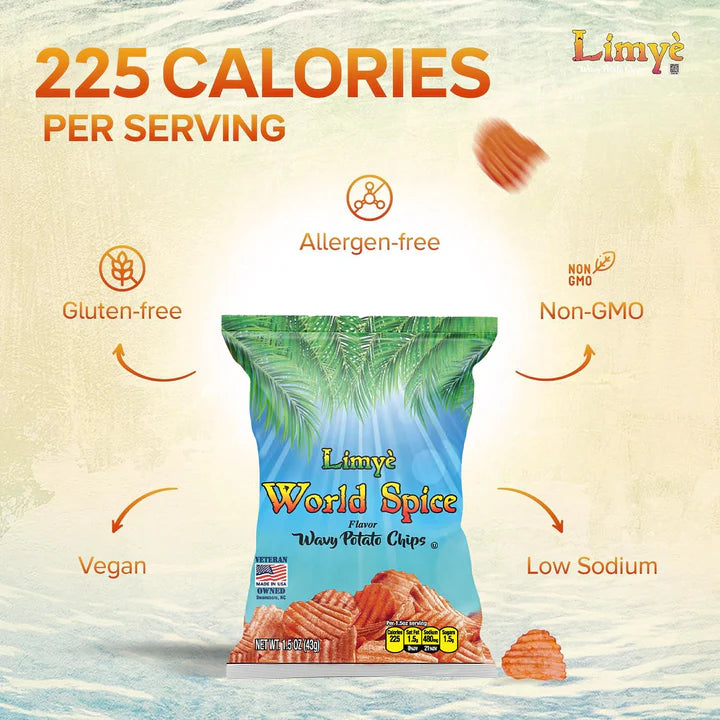 Limyé Potato Chips, World Spice Flavor, Kosher Certified, Allergen Free, Non-GMO, Gluten-free, Vegan potato chips