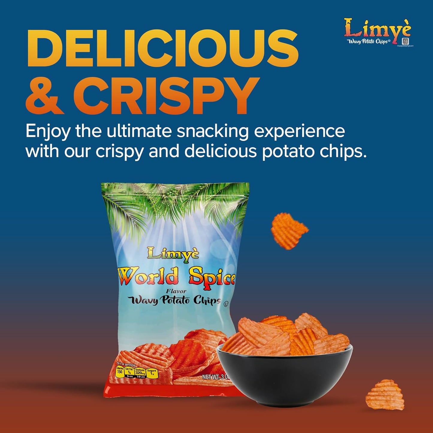 Limyé Potato Chips, World Spice Flavor & Sweet Heat BBQ, Kosher Certified, Allergen Free Vegan potato chips, 3 Oz