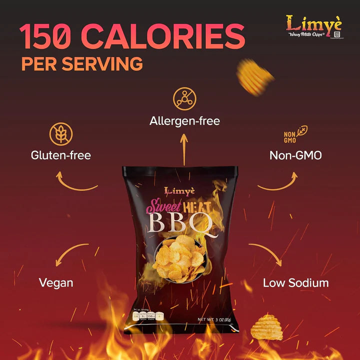 Limye Sweet Heat BBQ Flavored Potato Chips - Certified Kosher & Allergen-Free - Vegan potato chips, Sweet Heat BBQ Flavor