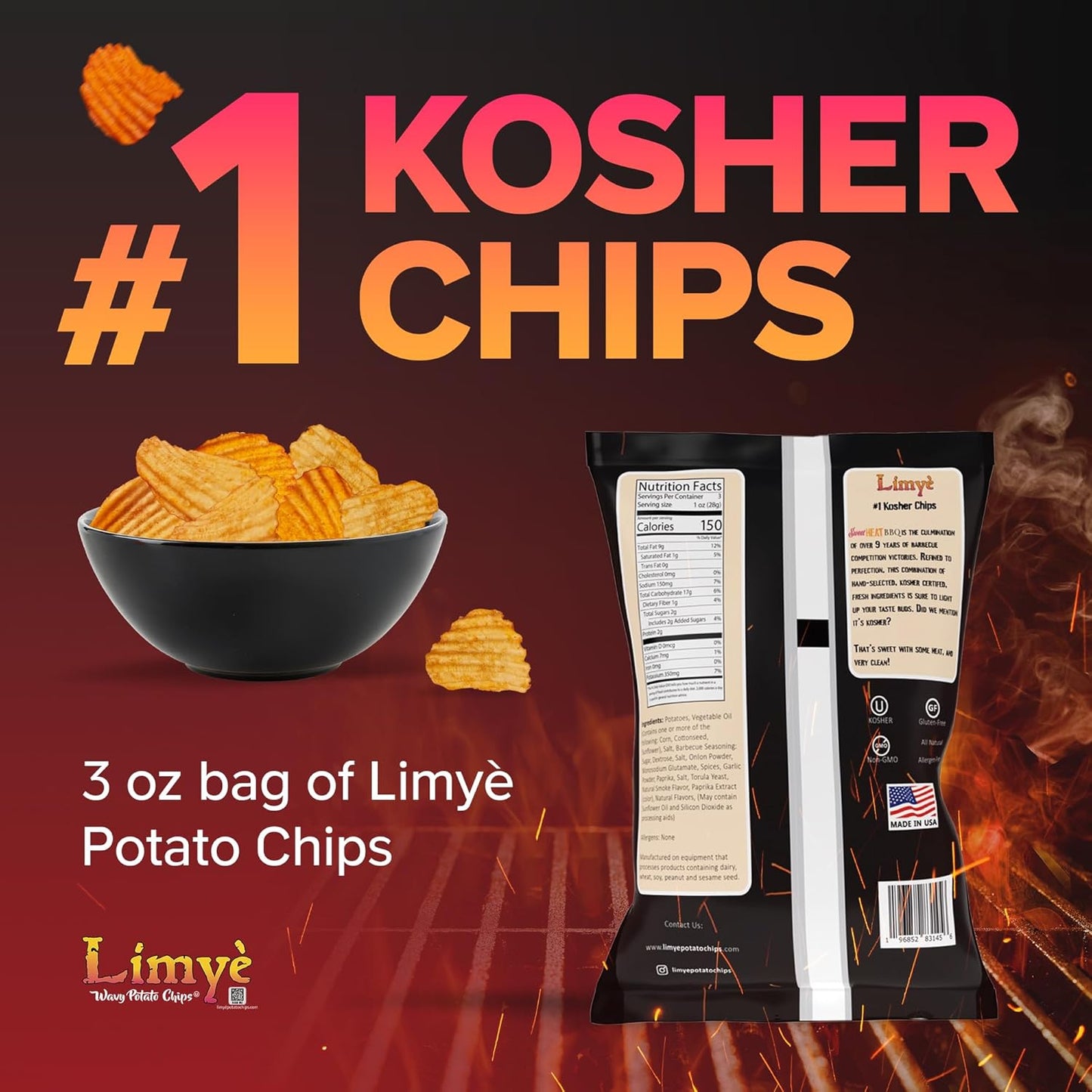 Limyé Potato Chips Variety Pack - Bud Naked, World Spice, Sweet Heat BBQ Flavors - Kosher Certified, Allergen-Free, Vegan, Gluten-Free, Combo Pack of 3 Flavors 1.5 Oz and 3 Oz