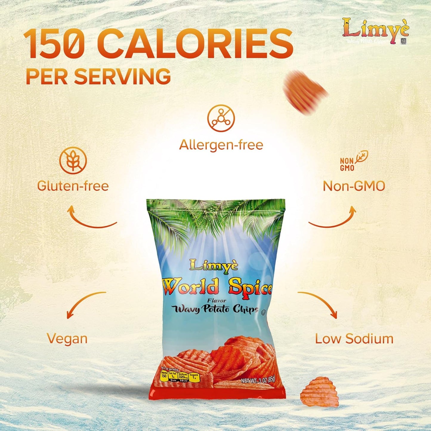 Limyé Potato Chips, World Spice Flavor & Sweet Heat BBQ, Kosher Certified, Allergen Free Vegan potato chips, 3 Oz