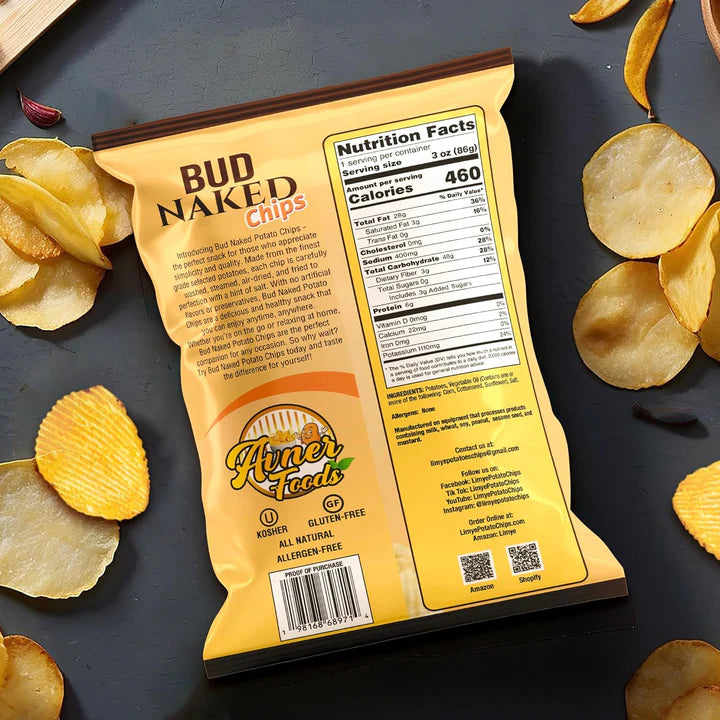 Limye’ Bud Naked Potato chips, Healthy Kosher Certified Snacks Variety packs - Salted Chips, No Artificial Flavors, Vegan Gluten Free Chips