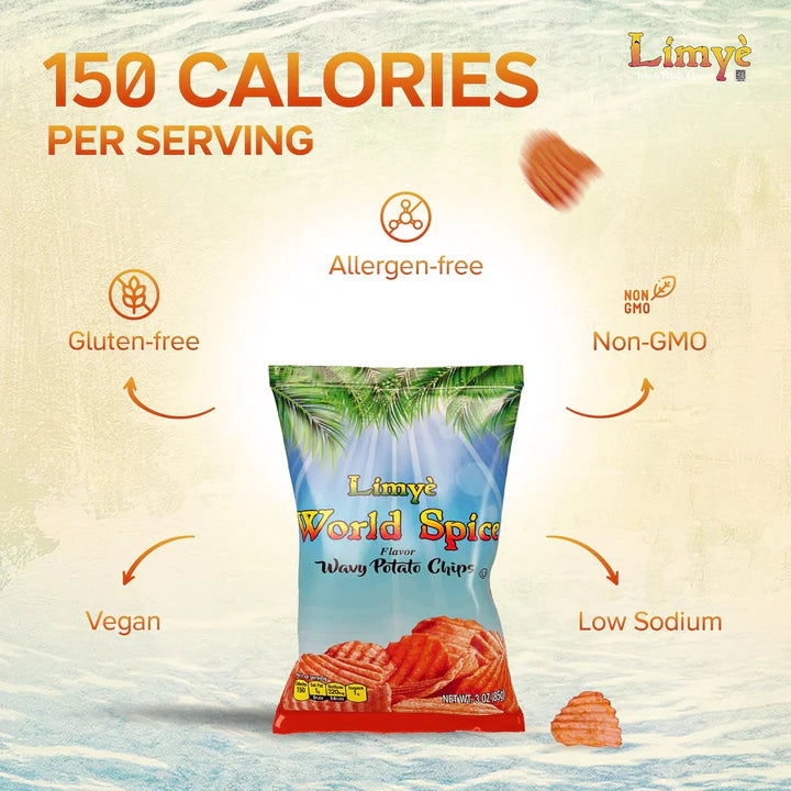 Limyé Potato Chips, World Spice Flavor, Kosher Certified, Allergen Free, Non-GMO, Gluten-free, Vegan potato chips